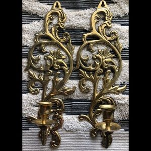 Vintage Filagree brass wall candleholders sconces